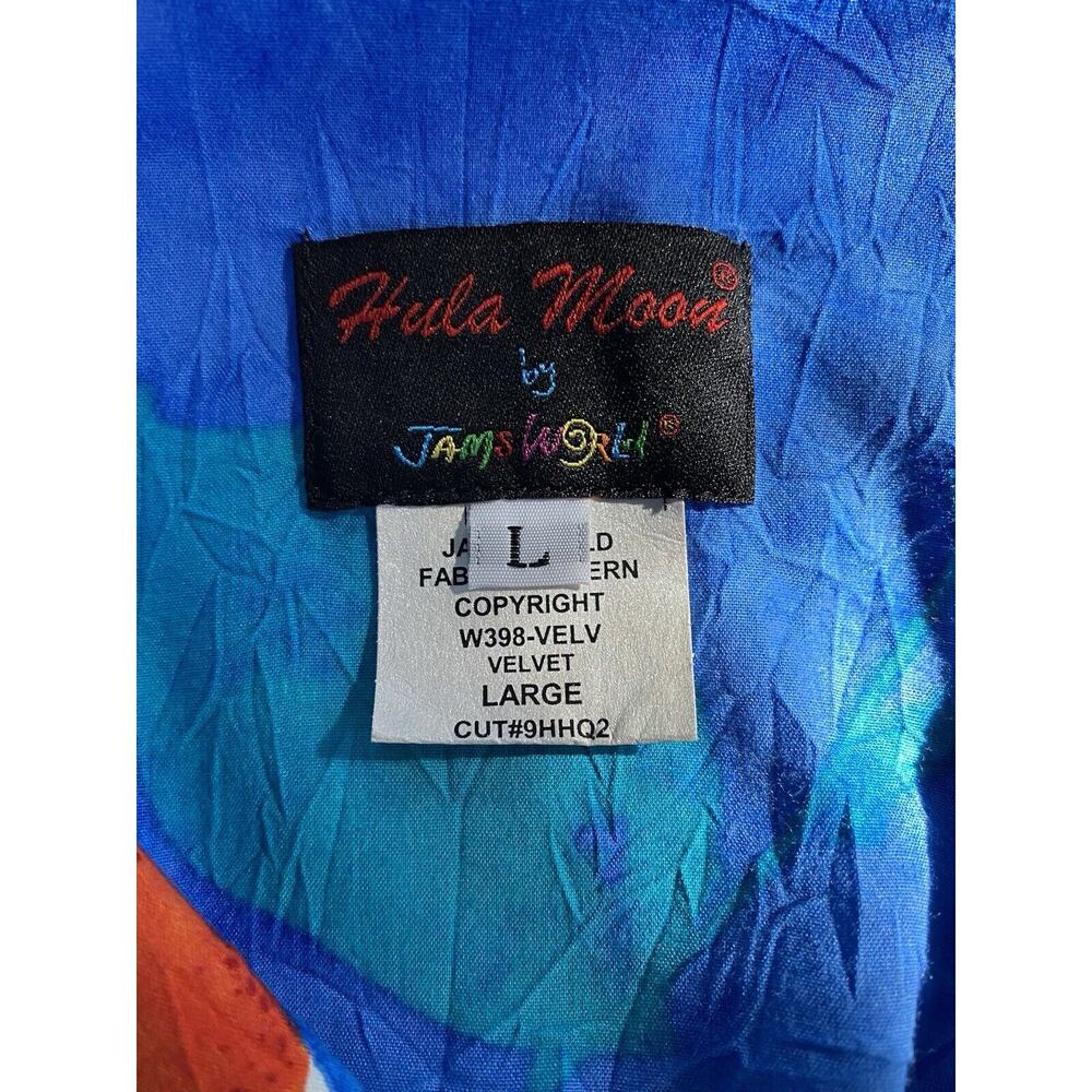 Jams World Sz L Hula Moon Trademark Hawaii Shift Cobalt Blue Yellow Floral Dress - Picture 4 of 9